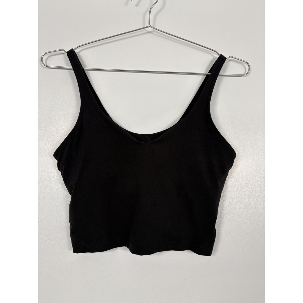 Lululemon Sports Bra Womens 10 Black Longline Scoop Neck Crop Top Yoga Athletic